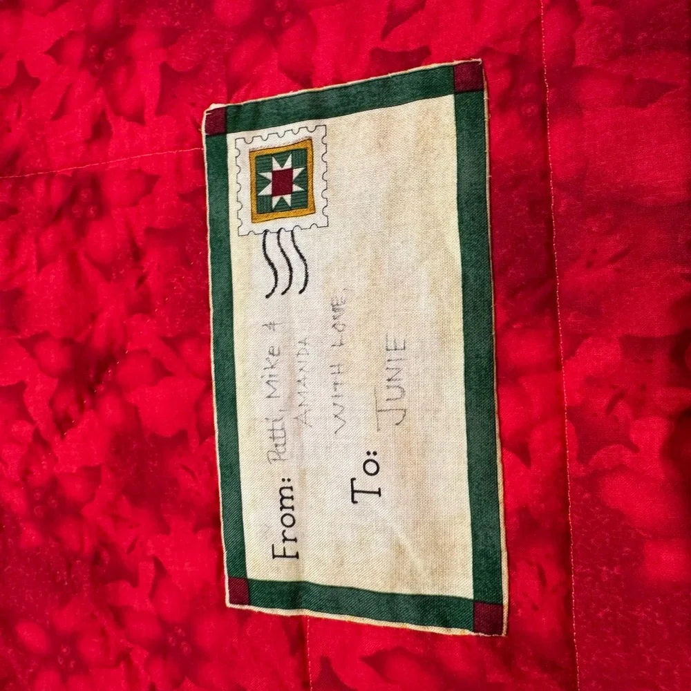 Handmade Quilted Christmas Table Runner Tuxedo Cat Holiday Decor Red Green 50x15